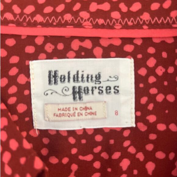 Anthropologie Holding Horses Red Geometric Print Button Up Top Size 8 Flowy - Picture 3 of 6